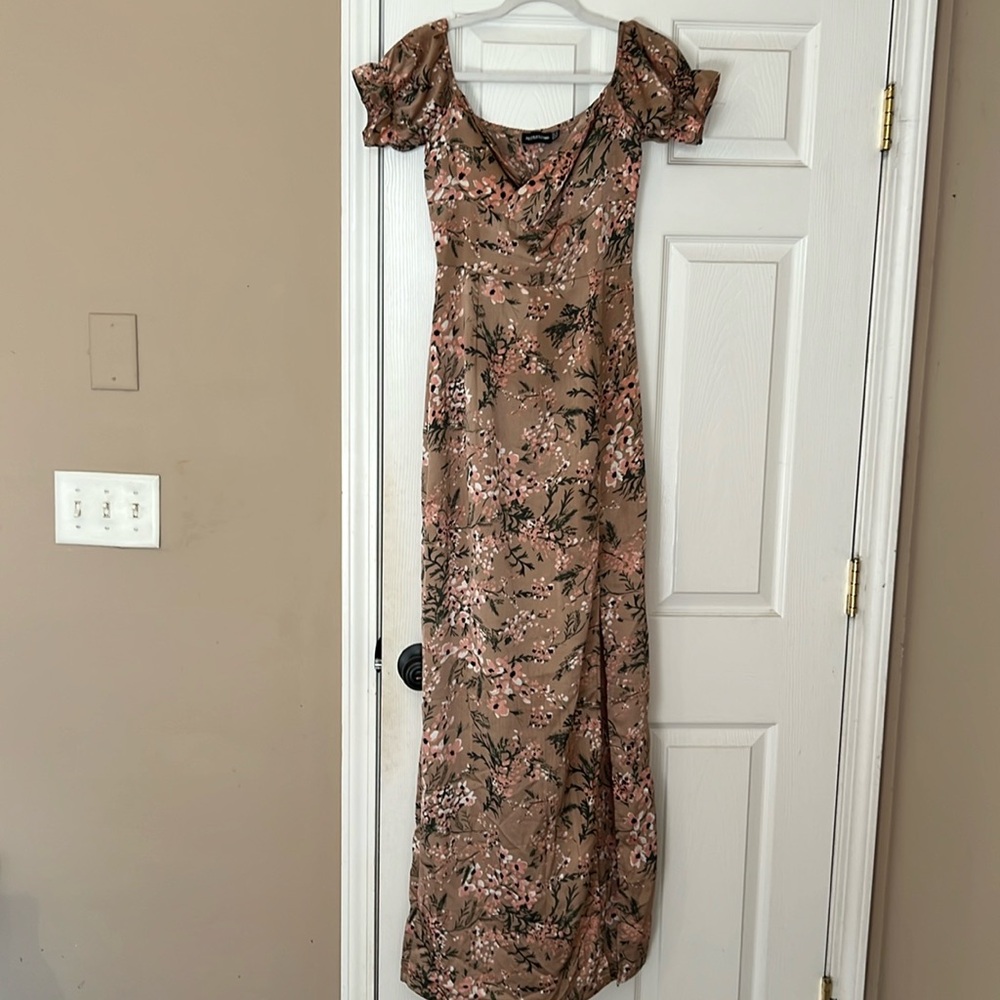 SHORT SLEEVE FLORAL SLIT THIGH MAXI DRESS